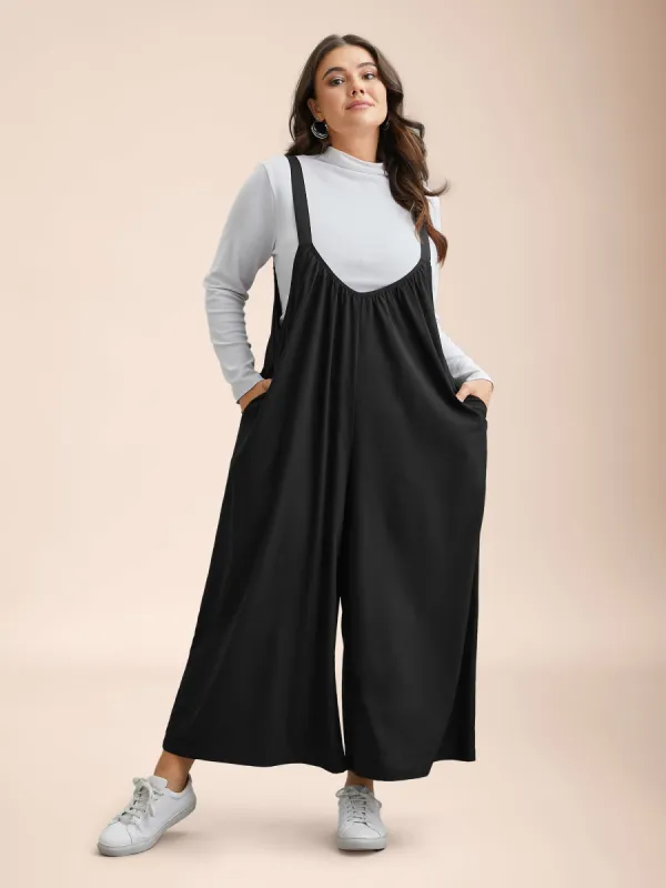 Adjustable Straps Pockets Plain Flared Jumpsuit sold by Bloomchic