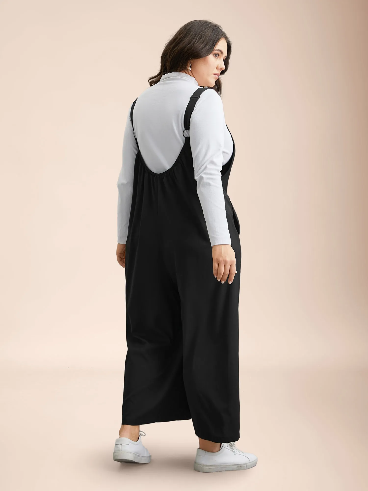 Adjustable Straps Pockets Plain Flared Jumpsuit sold by Bloomchic product image thumbnail 5
