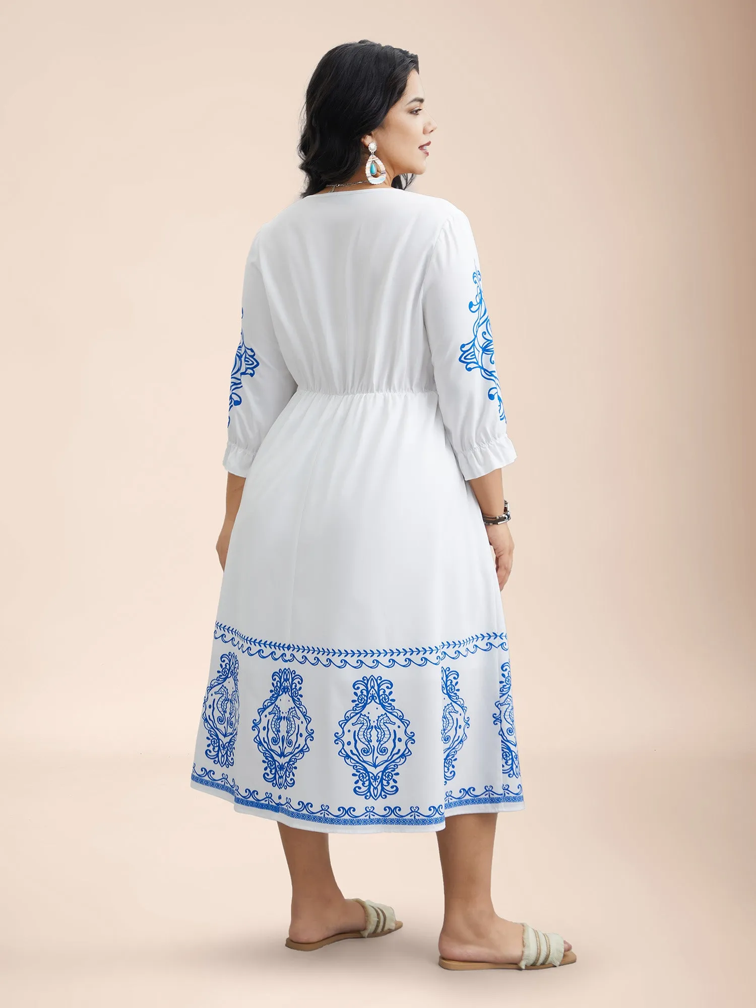 Boho Print Waist-Defined Ruffle Midi Dress sold by Bloomchic product image thumbnail 5