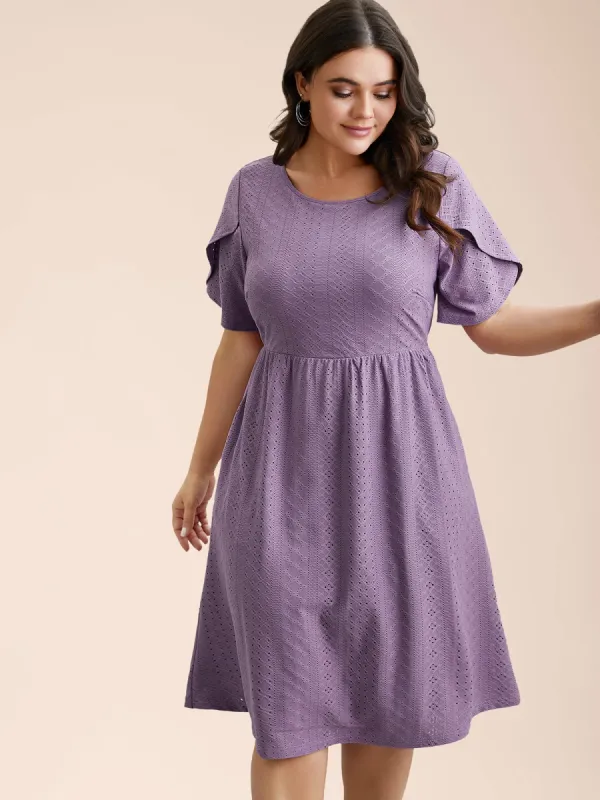 Textured Plain Petal Sleeve Pockets Midi Dress sold by Bloomchic