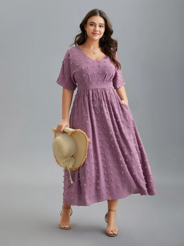 V-Neck Textured Batwing Sleeve Midi Dress sold by Bloomchic