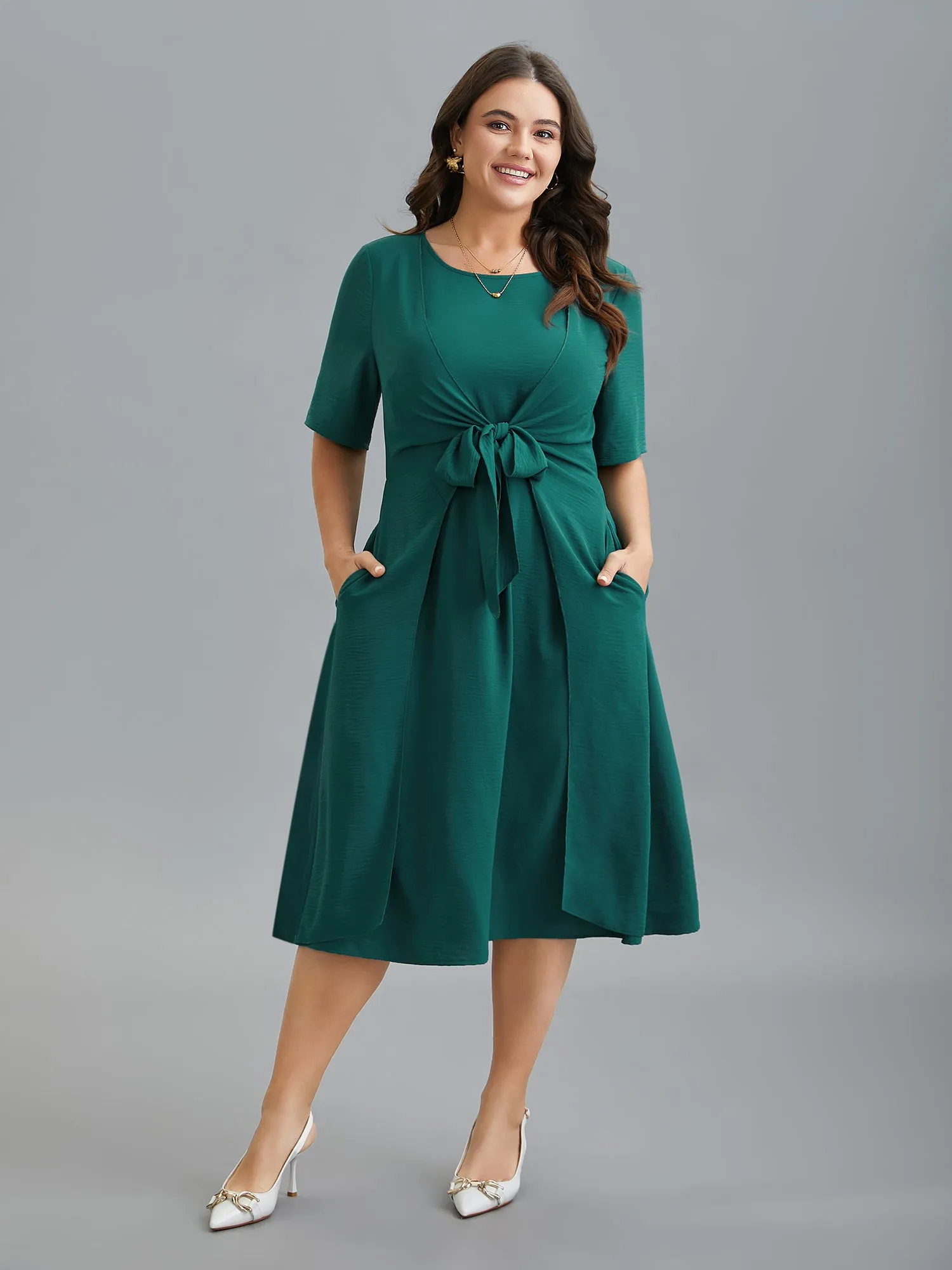 2-in-1 Waist-Tie Pockets Fit & Flare Dress sold by Bloomchic product image thumbnail 3