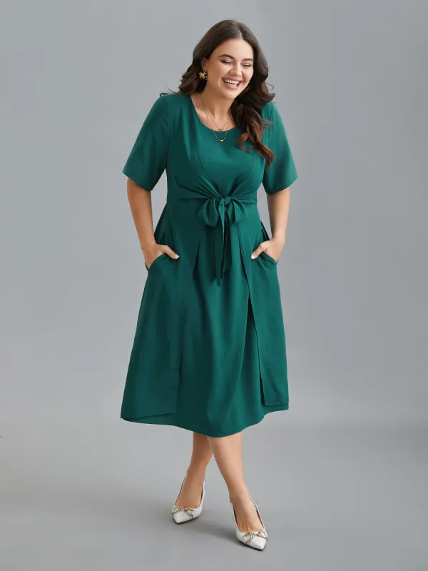 2-in-1 Waist-Tie Pockets Fit & Flare Dress sold by Bloomchic