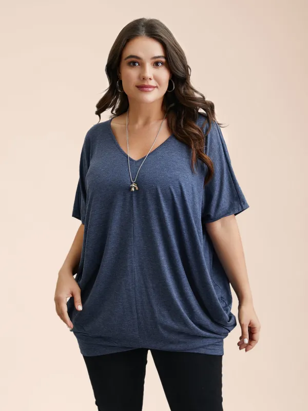 V-Neck Cocoon Pattern Plain Top sold by Bloomchic