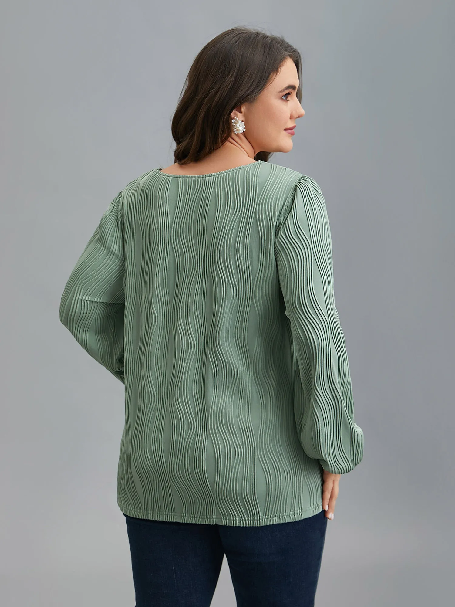 V-Neck Textured Balloon Sleeve Blouse sold by Bloomchic product image thumbnail 5