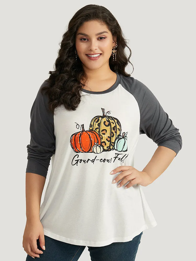Halloween Pumpkin & Letter Print Raglan Sleeve T-shirt sold by Bloomchic product image thumbnail 4