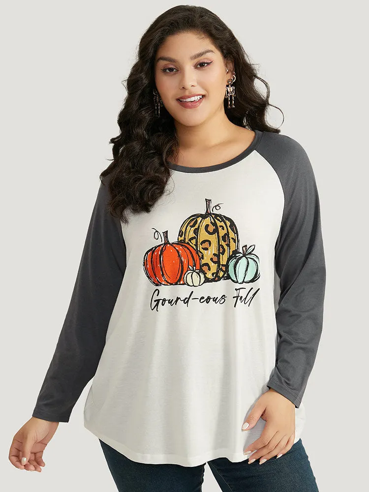 Halloween Pumpkin & Letter Print Raglan Sleeve T-shirt sold by Bloomchic