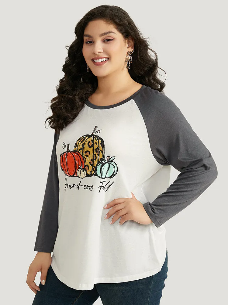 Halloween Pumpkin & Letter Print Raglan Sleeve T-shirt sold by Bloomchic product image thumbnail 2