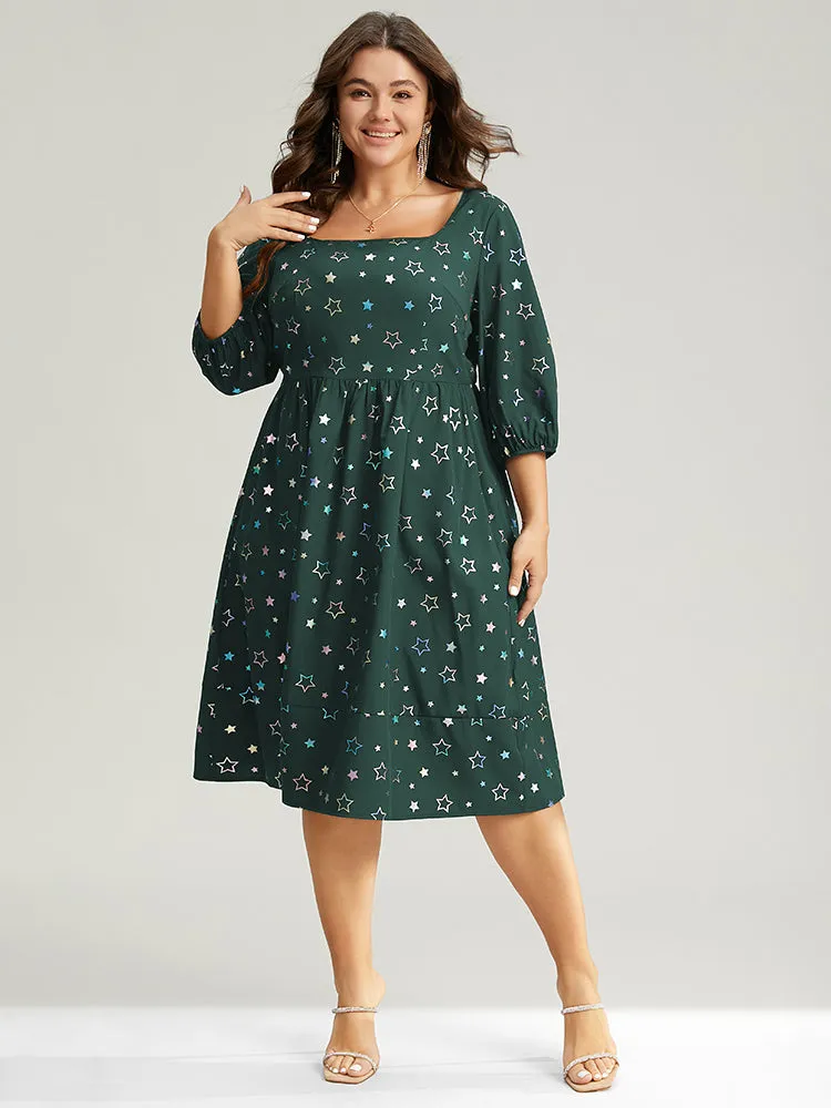 Heart Glitter Square Neck Lantern Sleeve Dress sold by Bloomchic product image thumbnail 2