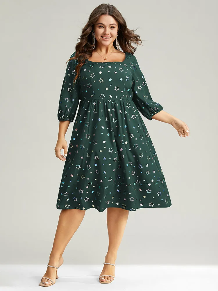 Heart Glitter Square Neck Lantern Sleeve Dress sold by Bloomchic product image thumbnail 4