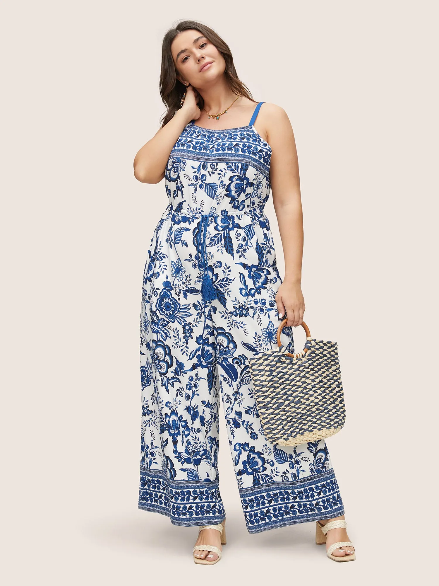 Bandana Print Pocket Tassels Drawstring Cami Jumpsuit sold by Bloomchic