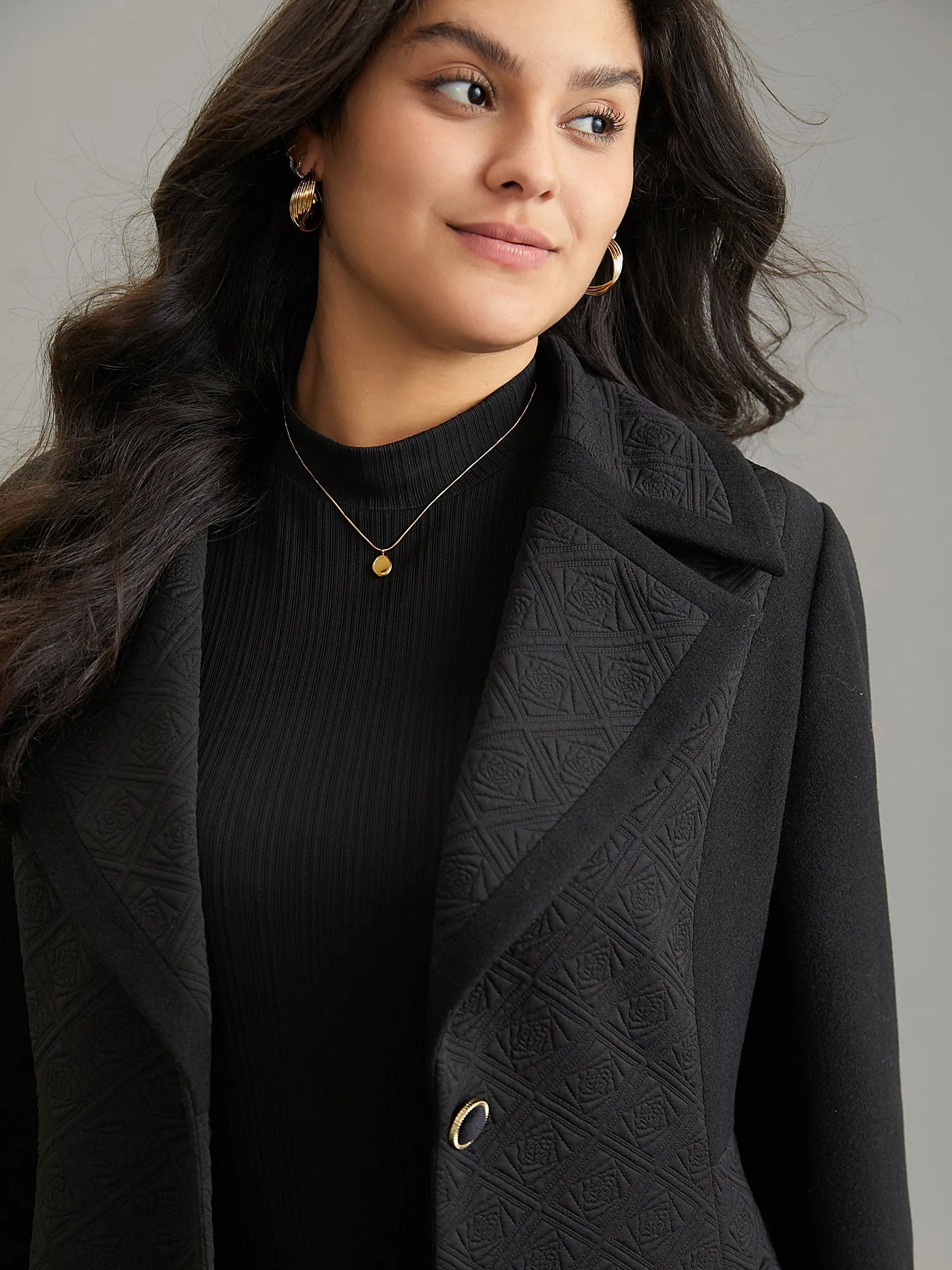 Solid Textured Button Up Lapel Collar Woven Coat sold by Bloomchic product image thumbnail 5