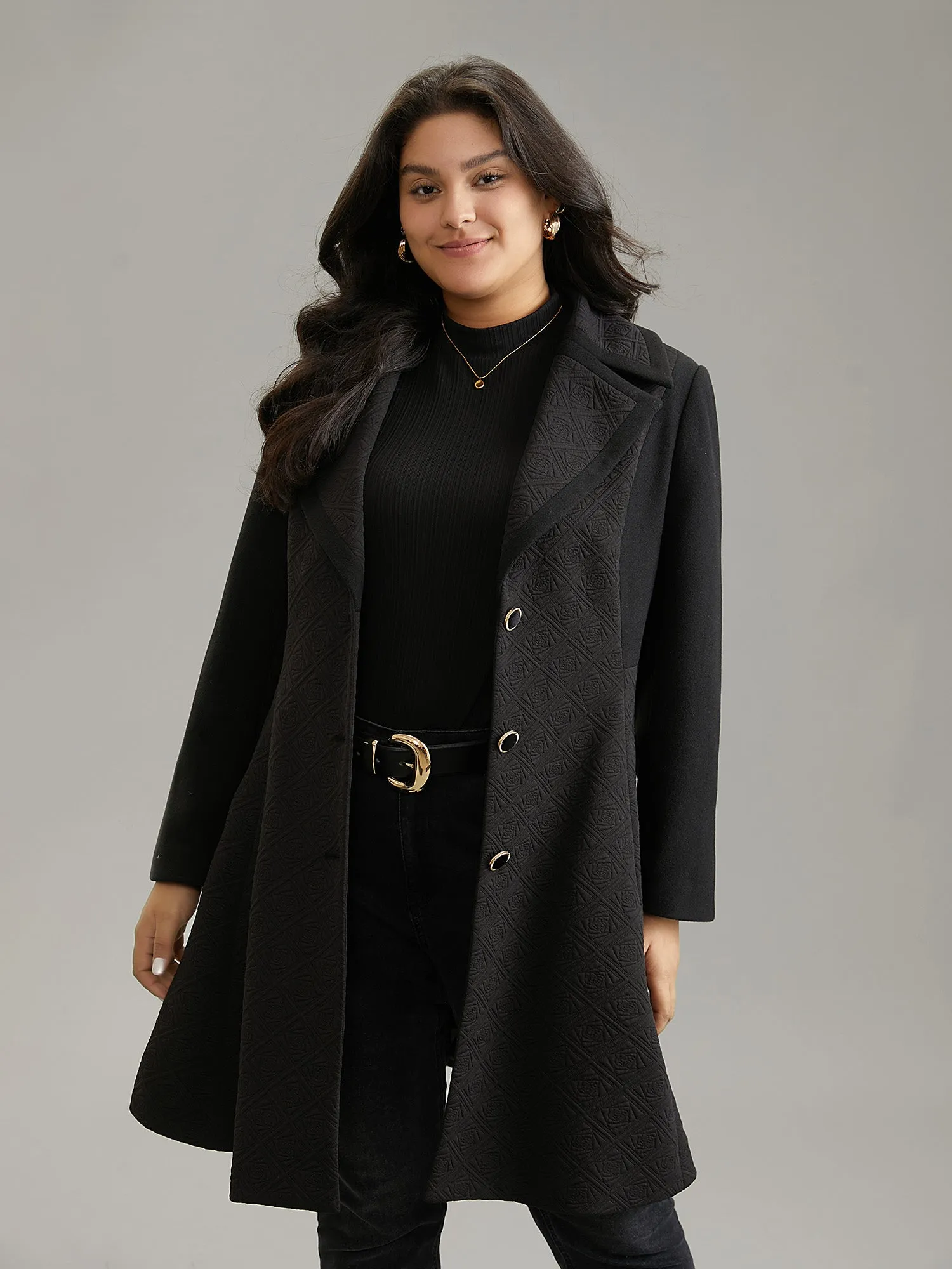 Solid Textured Button Up Lapel Collar Woven Coat sold by Bloomchic product image thumbnail 3