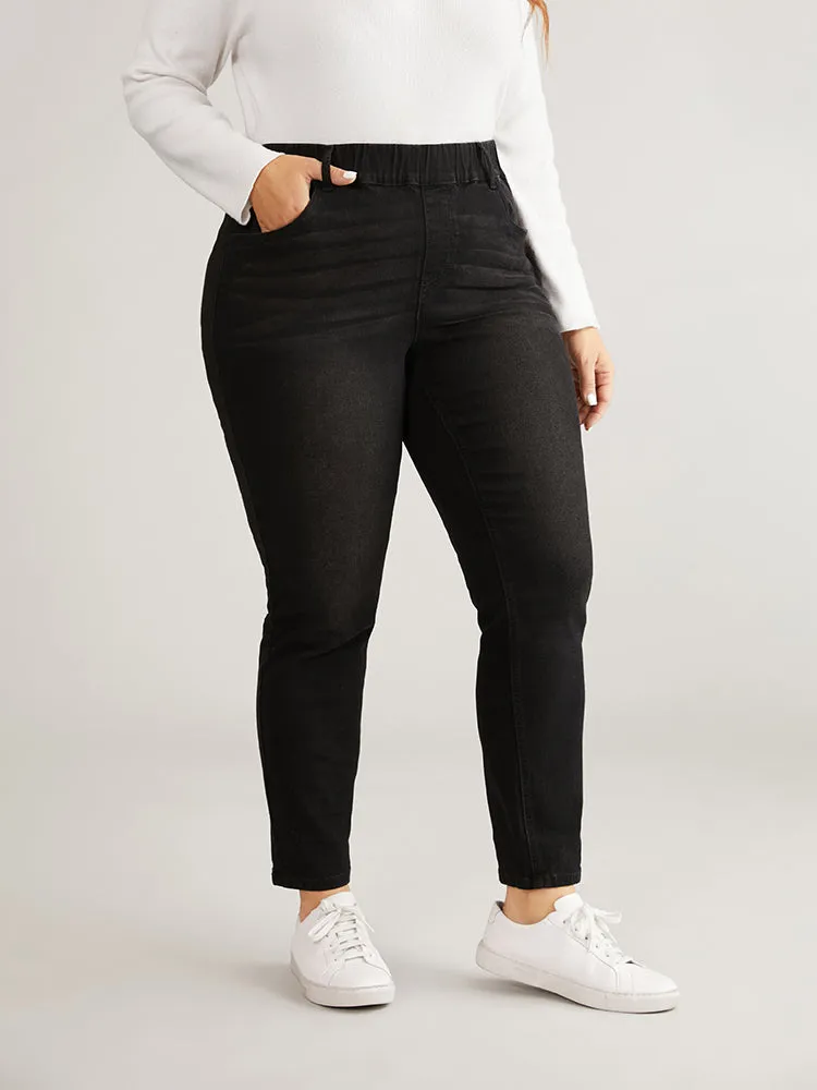 Black Wash Elastic Waist Skinny Jeans sold by Bloomchic