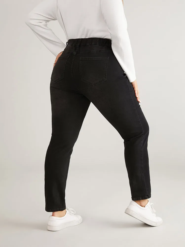 Black Wash Elastic Waist Skinny Jeans sold by Bloomchic product image thumbnail 4