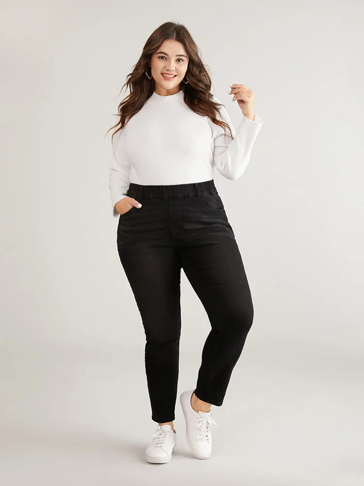 Black Wash Elastic Waist Skinny Jeans sold by Bloomchic product image thumbnail 2