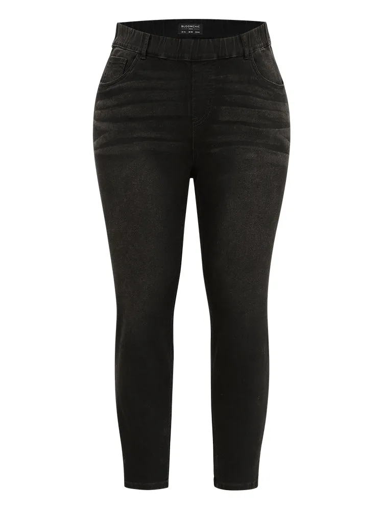 Black Wash Elastic Waist Skinny Jeans sold by Bloomchic product image thumbnail 5