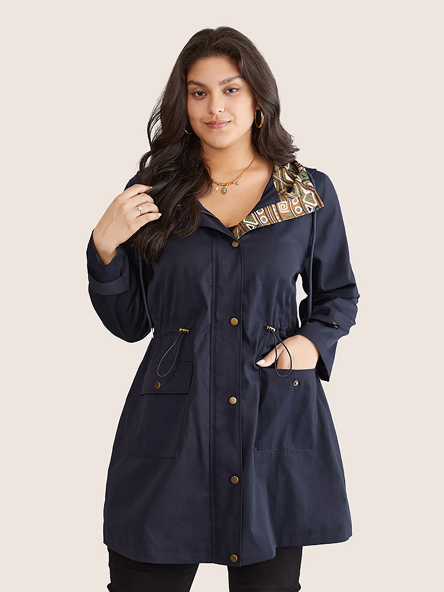 Bandana Print Hooded Drawstring Snap Button Jacket sold by Bloomchic