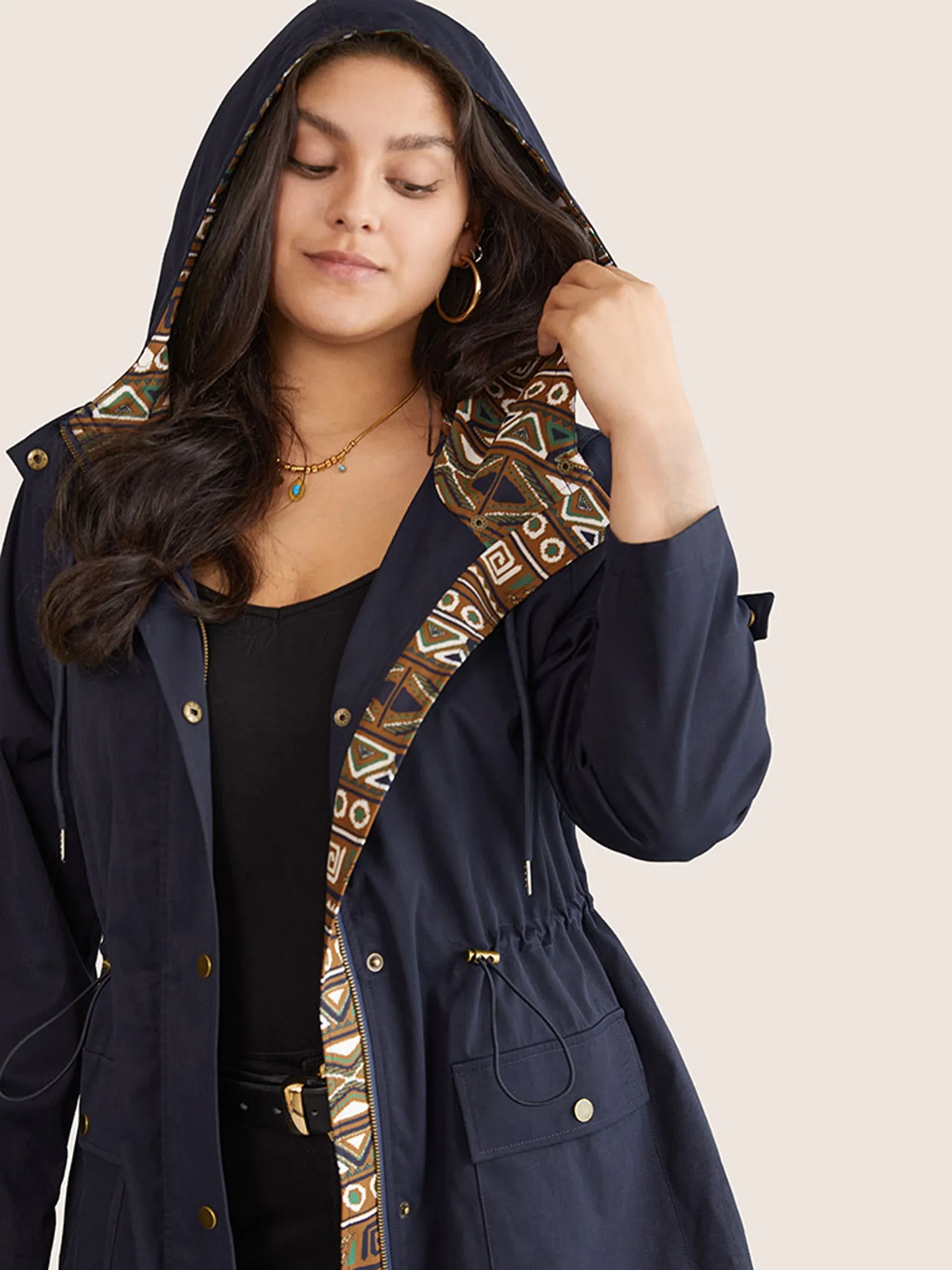 Bandana Print Hooded Drawstring Snap Button Jacket sold by Bloomchic product image thumbnail 4