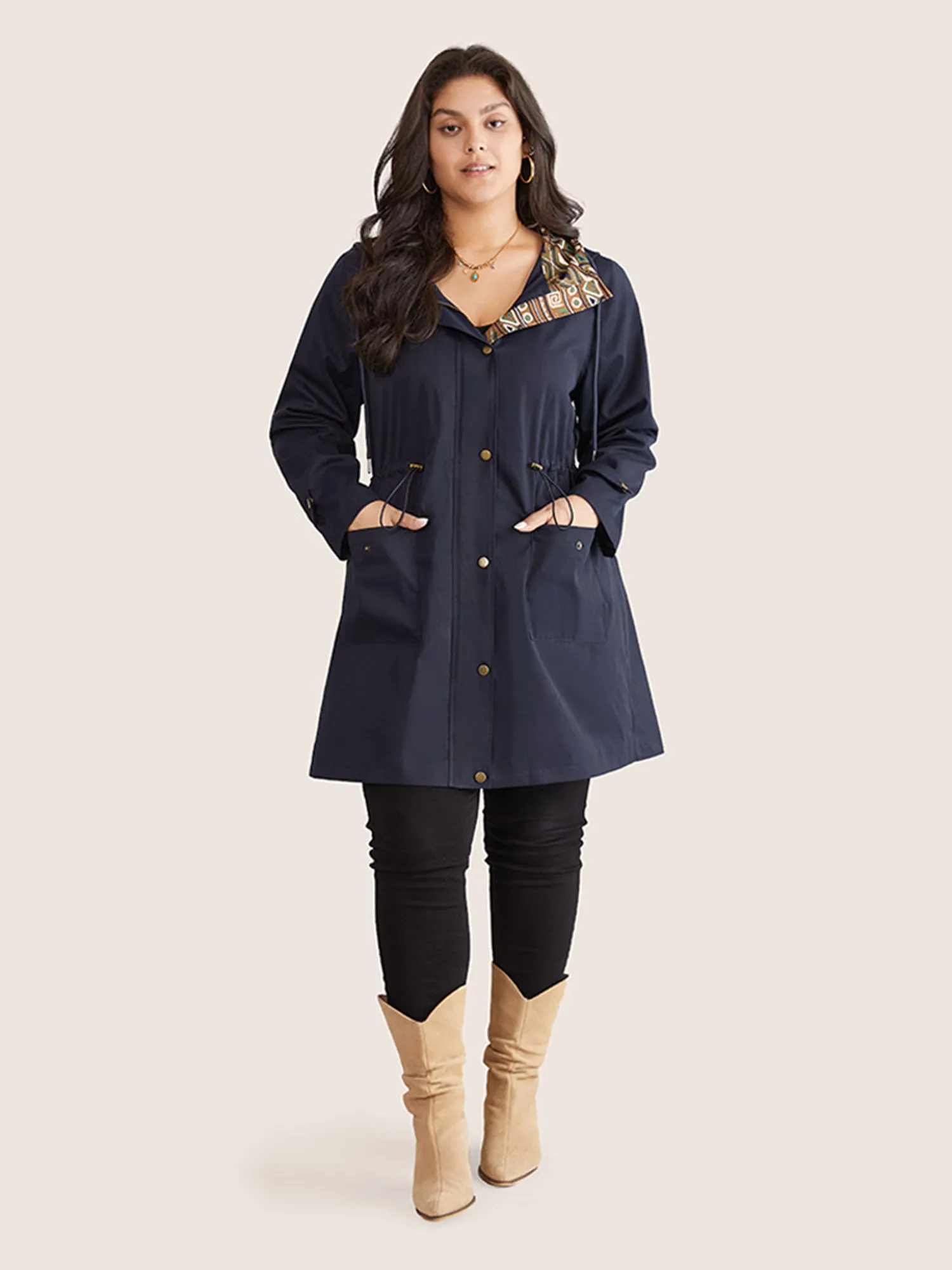 Bandana Print Hooded Drawstring Snap Button Jacket sold by Bloomchic product image thumbnail 3