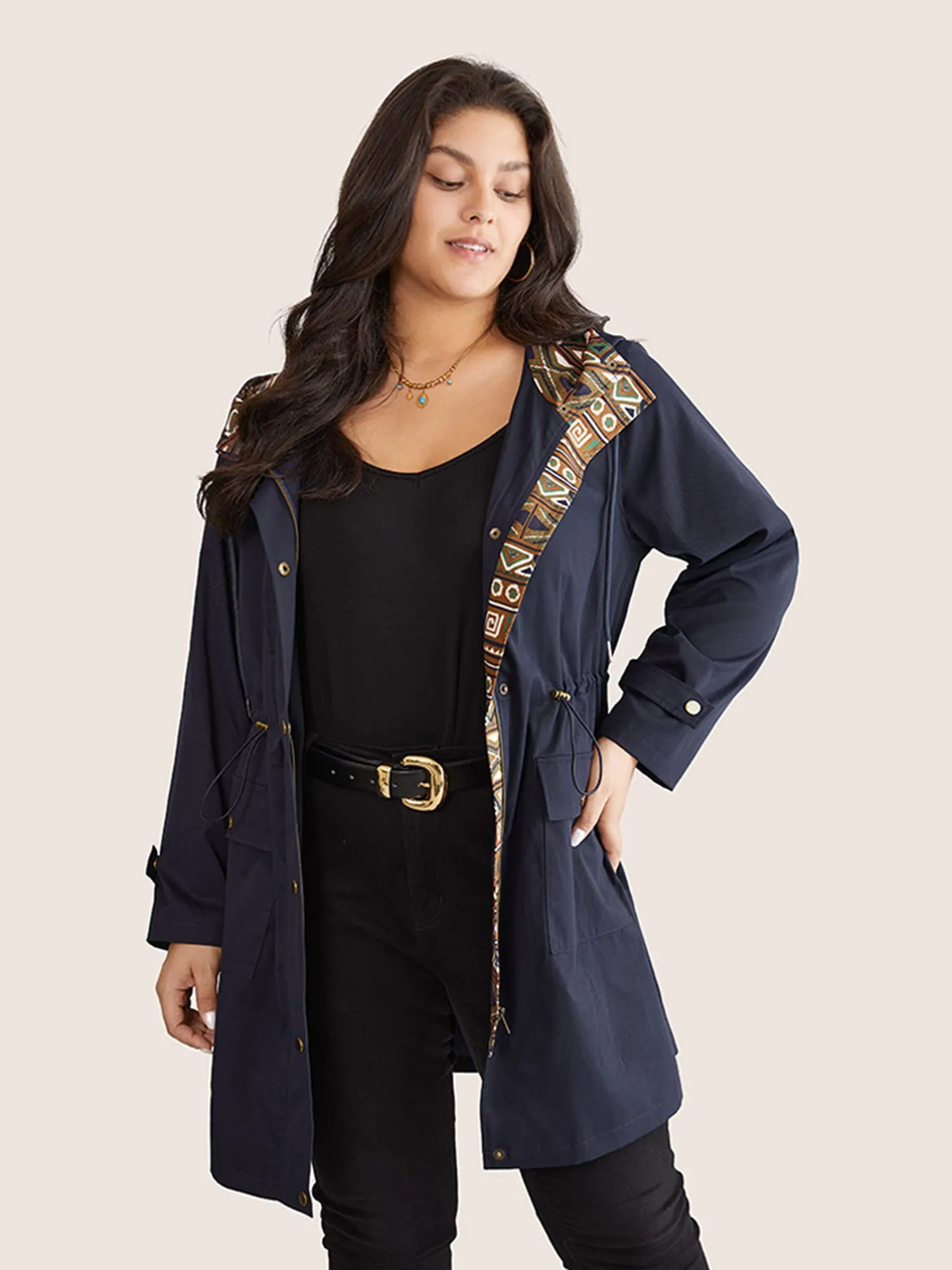 Bandana Print Hooded Drawstring Snap Button Jacket sold by Bloomchic product image thumbnail 2