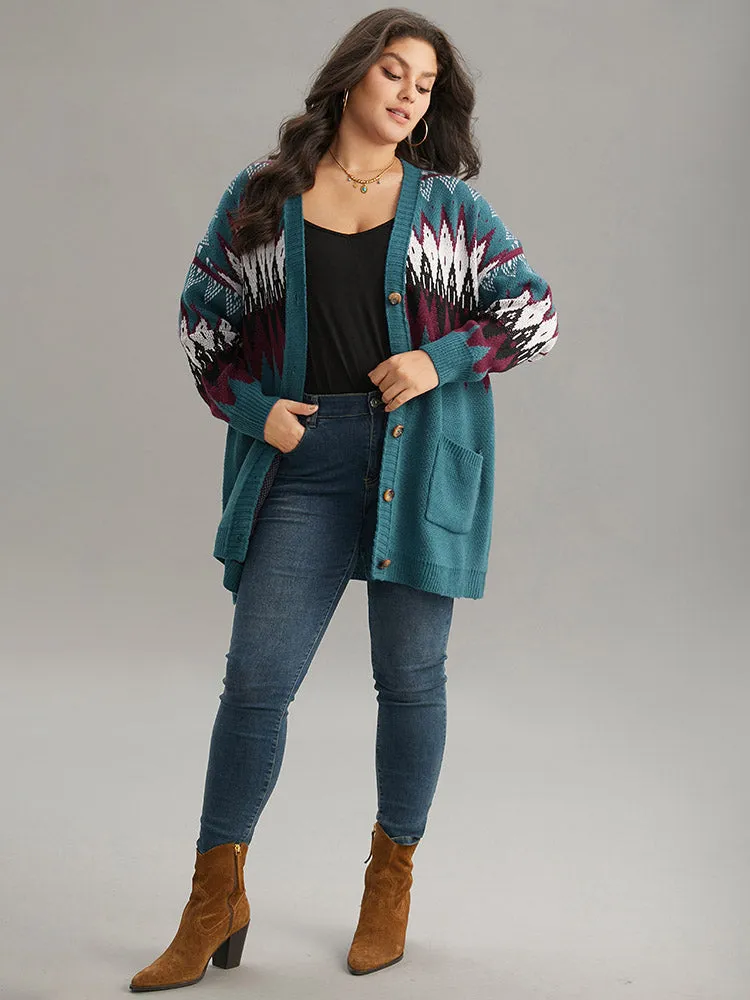 Geometric Button Through Pocket Cardigan sold by Bloomchic product image thumbnail 4