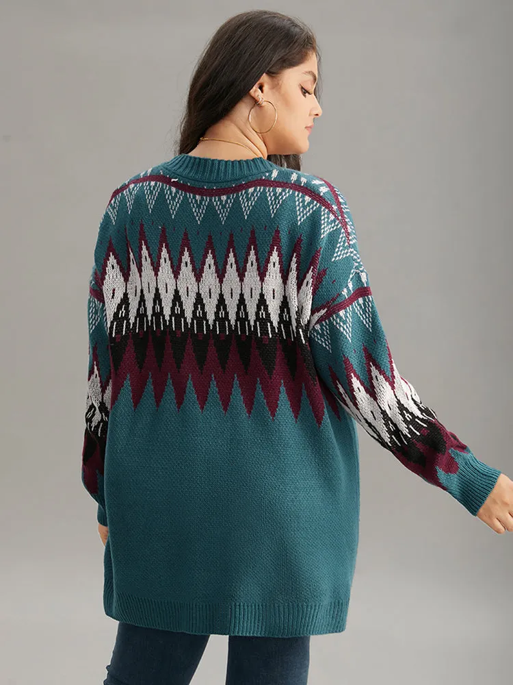 Geometric Button Through Pocket Cardigan sold by Bloomchic product image thumbnail 2