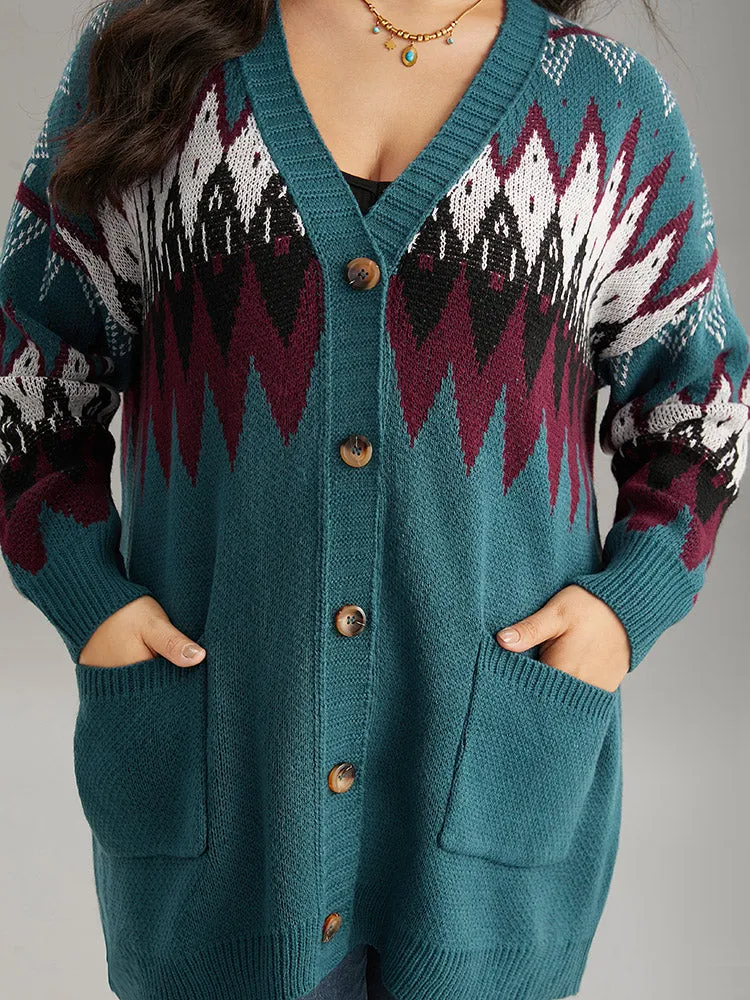 Geometric Button Through Pocket Cardigan sold by Bloomchic product image thumbnail 3