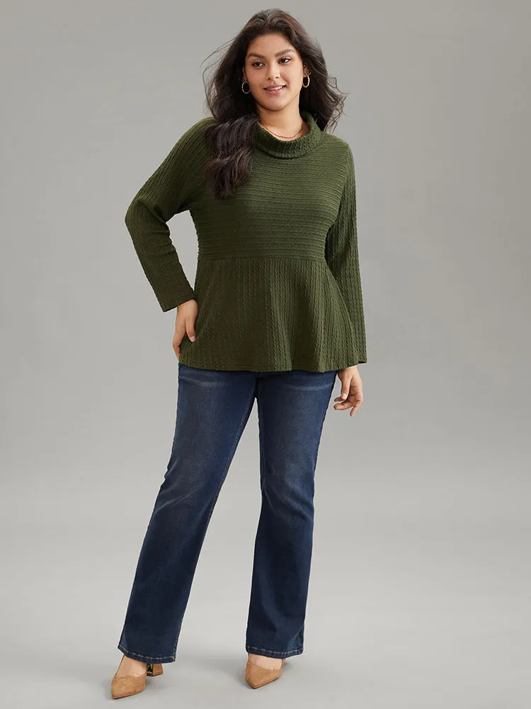 Solid Textured Mock Neck Jacquard Sweatshirt sold by Bloomchic product image thumbnail 4