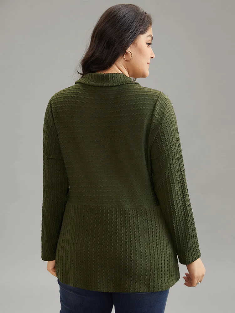 Solid Textured Mock Neck Jacquard Sweatshirt sold by Bloomchic product image thumbnail 2