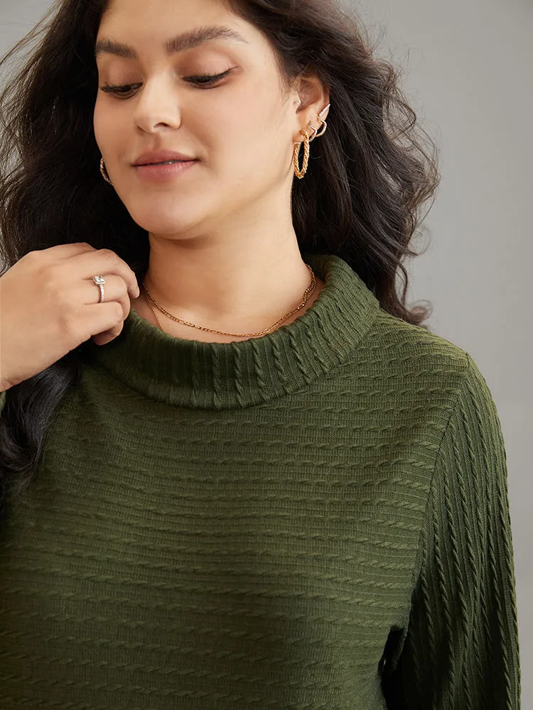 Solid Textured Mock Neck Jacquard Sweatshirt sold by Bloomchic product image thumbnail 3
