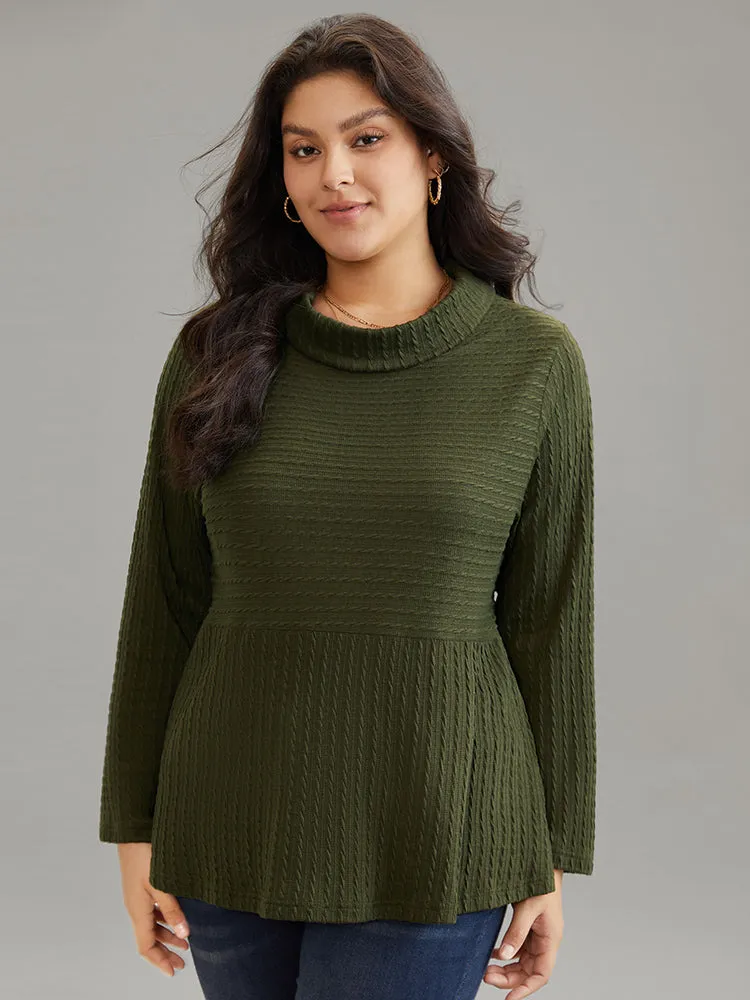 Solid Textured Mock Neck Jacquard Sweatshirt sold by Bloomchic