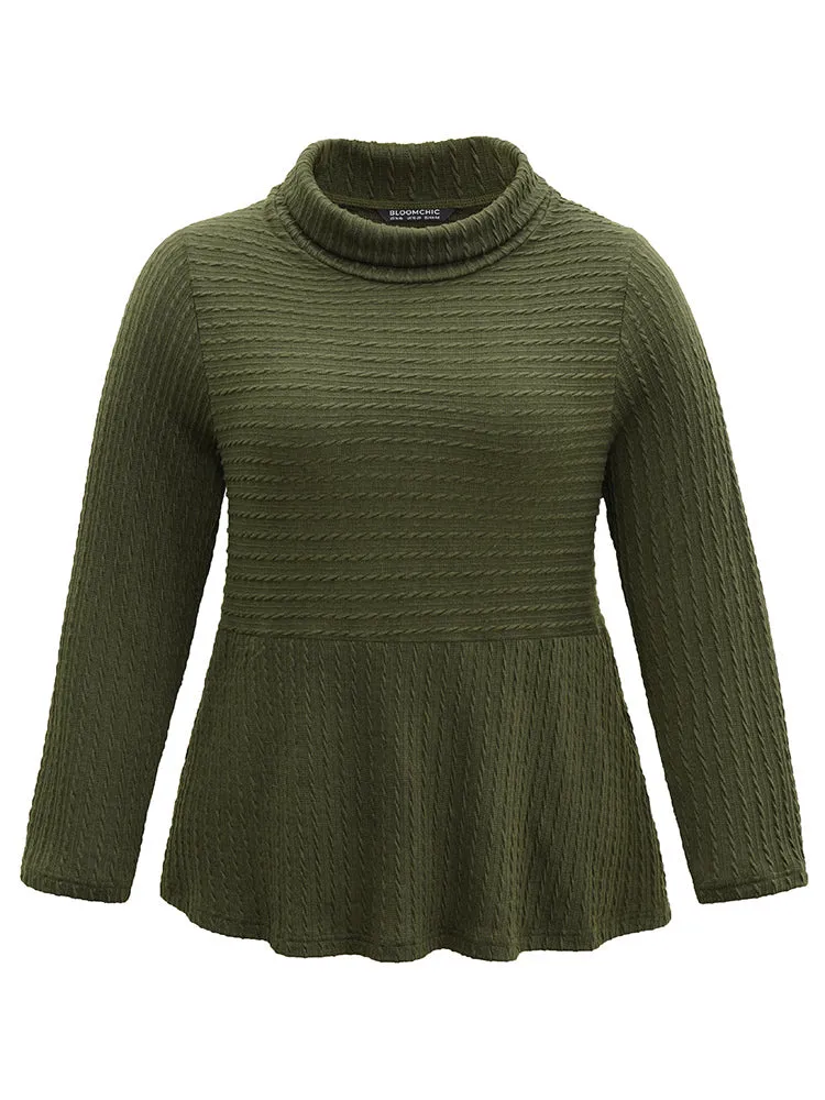 Solid Textured Mock Neck Jacquard Sweatshirt sold by Bloomchic product image thumbnail 5