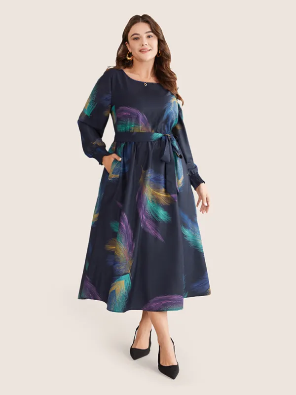 Colored Feather Belted Shirred Cuffs Dress sold by Bloomchic