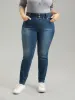 Elastic Waist Button Detail Skinny Medium Wash Jeans sold by Bloomchic