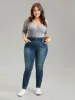 Elastic Waist Button Detail Skinny Medium Wash Jeans sold by Bloomchic