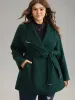 Plain Belted Metal Detail Lapel Collar Coat sold by Bloomchic