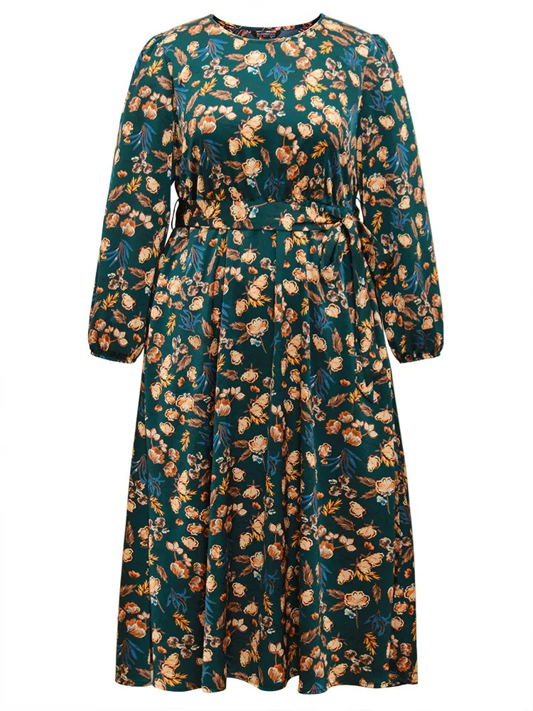 Floral Lantern Sleeve Belted Elastic Waist Dress sold by Bloomchic product image thumbnail 5