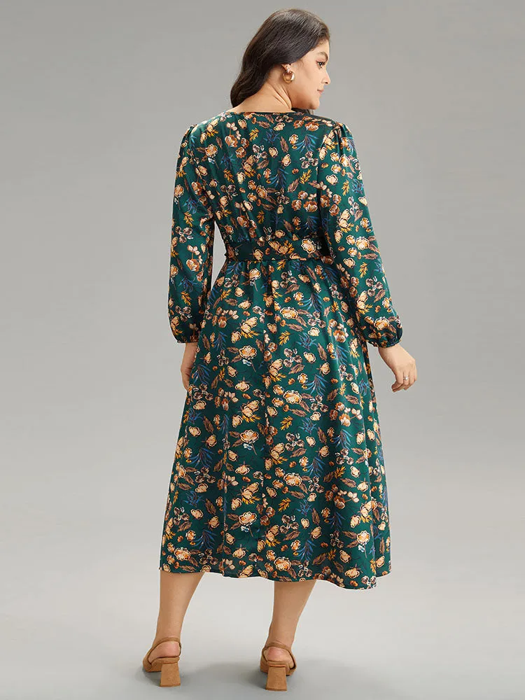 Floral Lantern Sleeve Belted Elastic Waist Dress sold by Bloomchic product image thumbnail 3