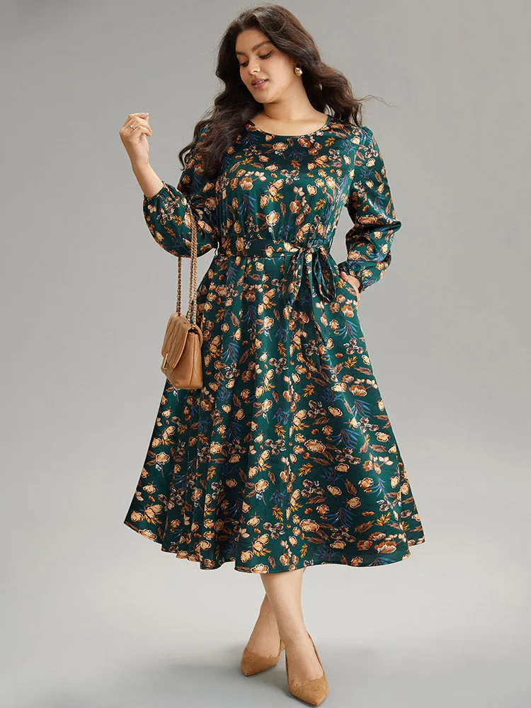 Floral Lantern Sleeve Belted Elastic Waist Dress sold by Bloomchic product image thumbnail 2