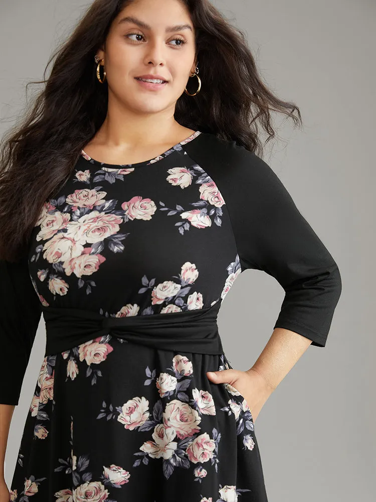 Floral Twist Front Patchwork Raglan Sleeve Dress sold by Bloomchic product image thumbnail 5