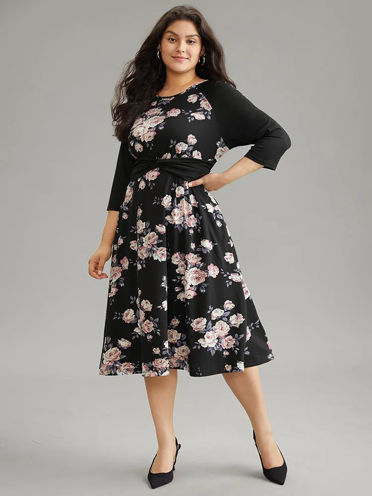Floral Twist Front Patchwork Raglan Sleeve Dress sold by Bloomchic product image thumbnail 2