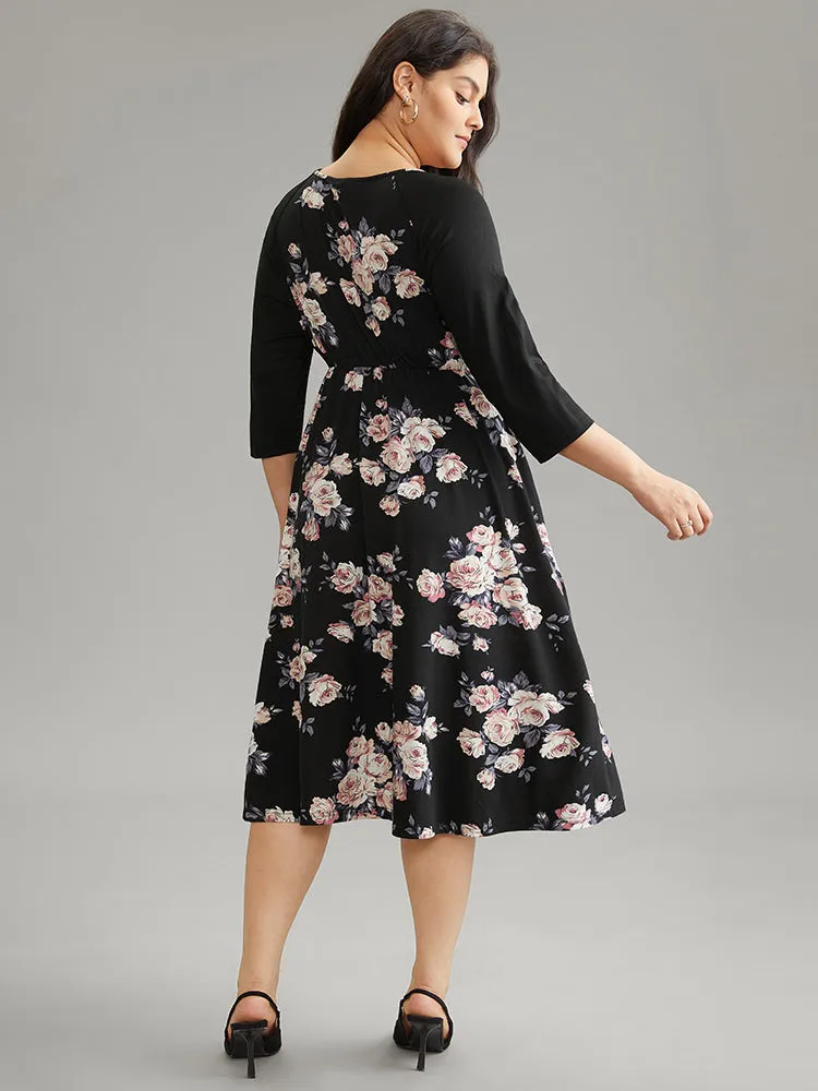 Floral Twist Front Patchwork Raglan Sleeve Dress sold by Bloomchic product image thumbnail 4