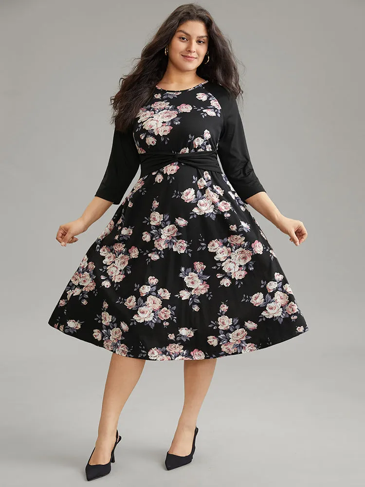 Floral Twist Front Patchwork Raglan Sleeve Dress sold by Bloomchic product image thumbnail 3