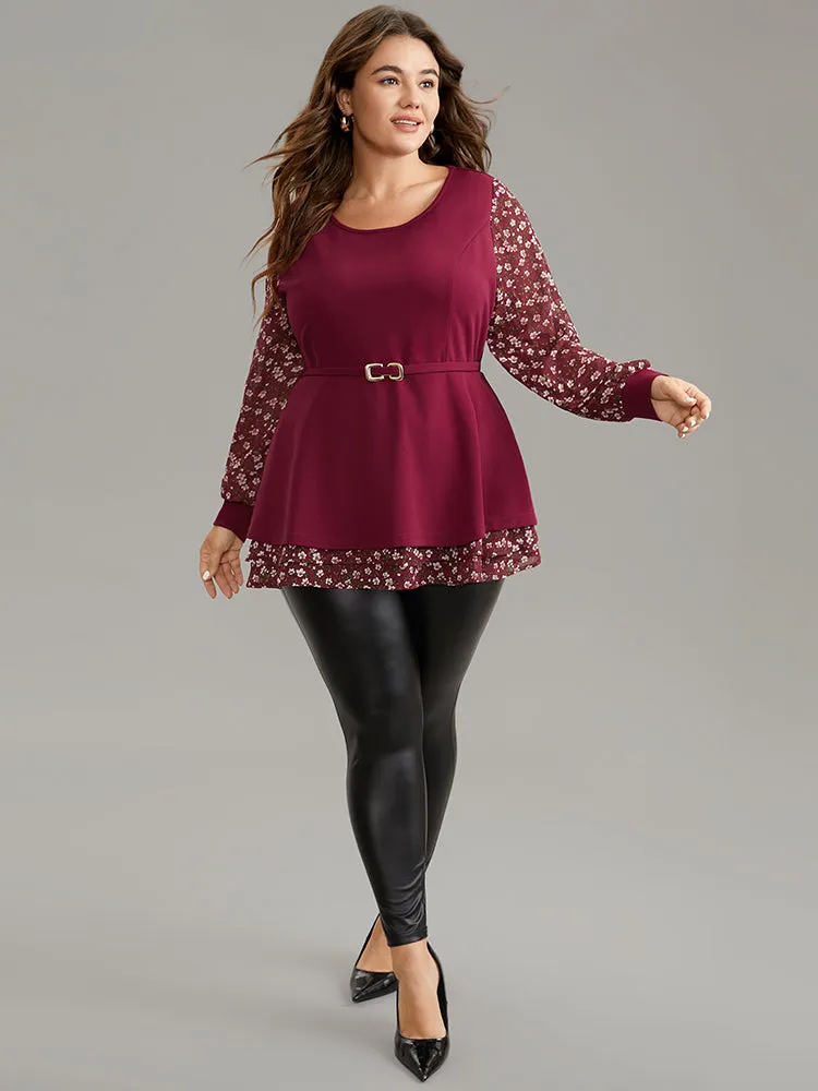 Ditsy Floral Patchwork Layered Metal Buckle Detail Blouse sold by Bloomchic product image thumbnail 3