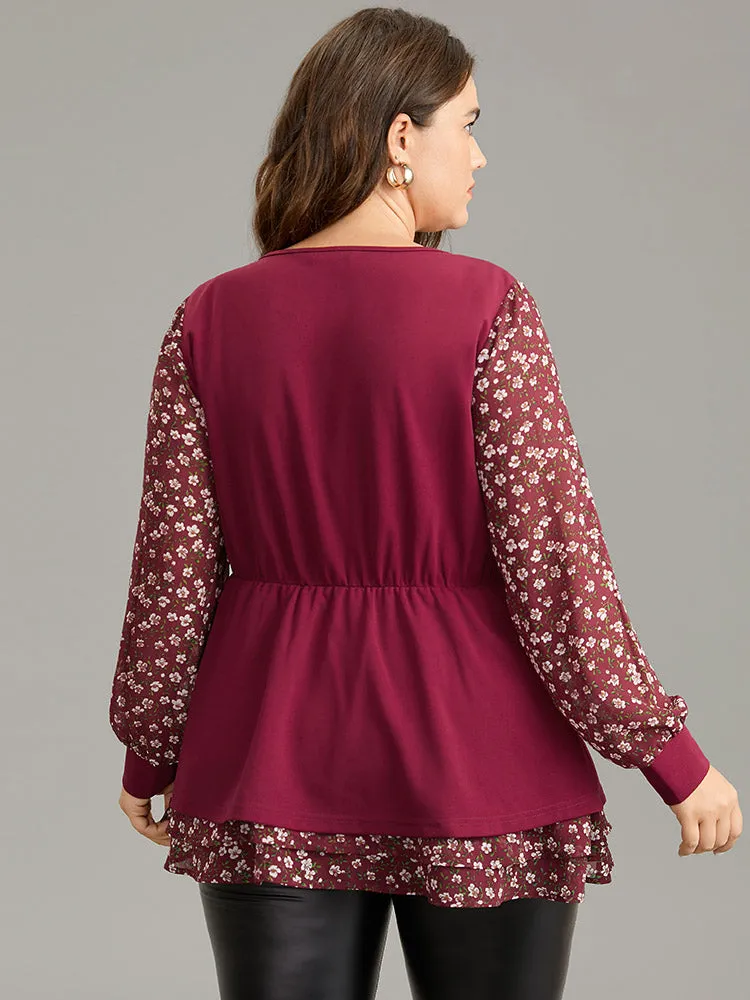 Ditsy Floral Patchwork Layered Metal Buckle Detail Blouse sold by Bloomchic product image thumbnail 2