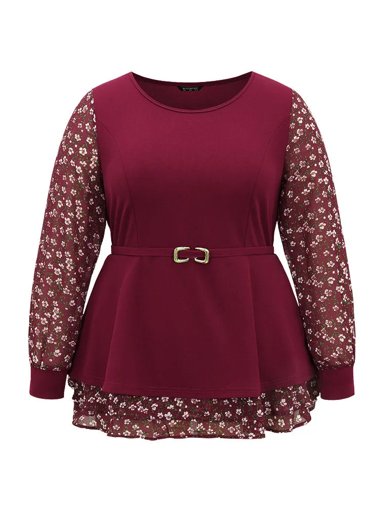 Ditsy Floral Patchwork Layered Metal Buckle Detail Blouse sold by Bloomchic product image thumbnail 5