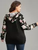 Floral Patchwork Pocket Rib Knit Hooded Sweatshirt sold by Bloomchic