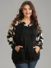 Floral Patchwork Pocket Rib Knit Hooded Sweatshirt sold by Bloomchic