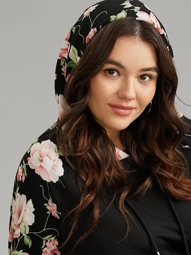 Floral Patchwork Pocket Rib Knit Hooded Sweatshirt sold by Bloomchic product image thumbnail 5